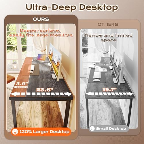 Huuger 63 x 24 inch Desk with Power Outlets & 0.95 Inch Thicker Desktop