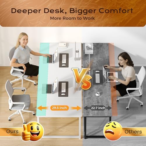 PRAISUN 63 x 29.5 Inch Computer Desk with Deeper Desktop, Gaming Office Writing Work Desk for Home Office, Study, Bedroom, Work from Home, Metal Frame, White