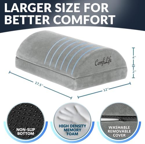 ComfiLife Foot Rest for Under Desk at Work – Adjustable Height Memory Foam Foot Stool for Under Desk, Office Chair & Gaming Chair – Ergonomic Footrest for Back & Hip Pain Relief (Gray)