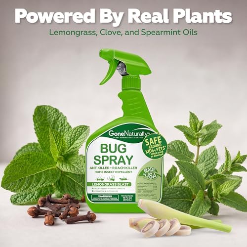 Lemongrass Bug Spray – Outdoor Patio & Backyard Bug Spray for Home, Kills & Repels Ants, Roaches, Spiders & More – Safe Around Kids & Pets – Natural Indoor Insect Repellent Spray (16oz)