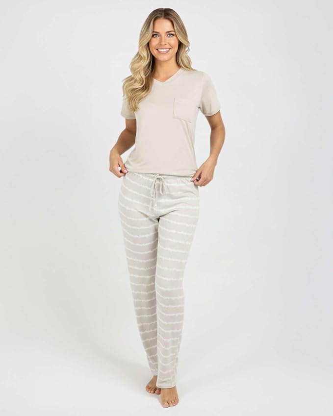 Real Essentials 2 Pack: Women's Comfy Pajama Sets - Short & Long Sleeve Ladies Loungewear Sleepwear PJs (Available In Plus)