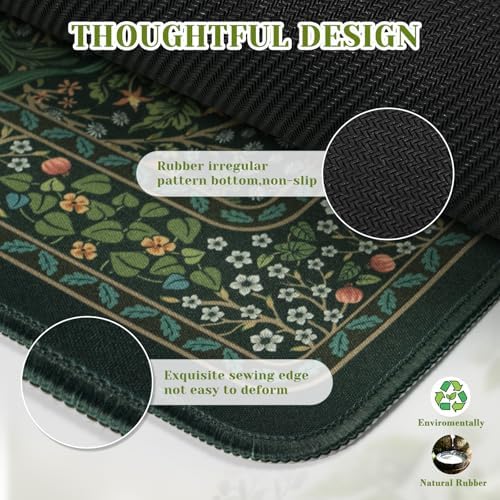 iCasso Aesthetic Floral Desk Mat, 31.5x11.8in Mouse Pads, Retro Green