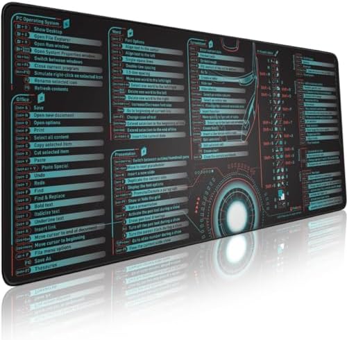 Pixiecube Windows, Office, Excel, Adobe Photoshop Shortcut Keys Extended Large Mouse Pad | Gaming Desk Mat for PC. Stitched Edge Non-Slip Base Mousepad, Keyboard Mat