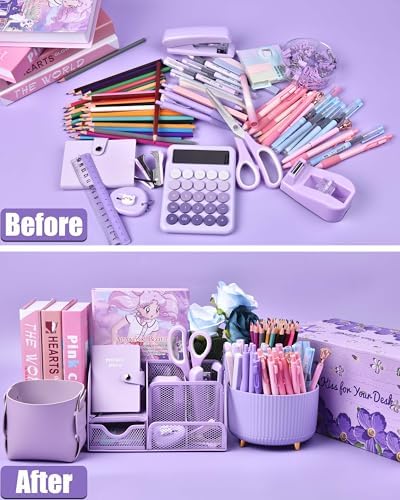 LXEVIHK Purple Desk Accessories 21-Piece Office Supplies Gift Set for Women