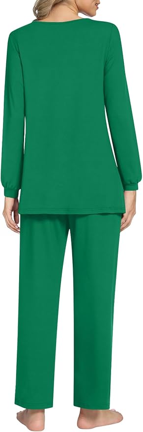 Anyally Women's Plus Size Pajama Sets Ladies Fall Pjs 2 Pieces Lounge Outfits V Neck Long Sleeves Sleepwear with Pockets