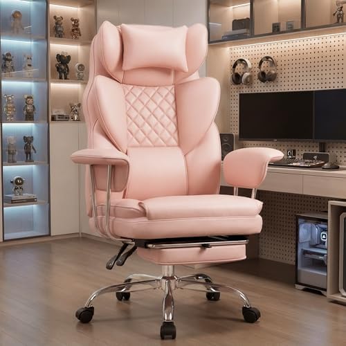 NEO CHAIR Big & Tall Leather Office Chair, High Back, Lumbar Support, Pink