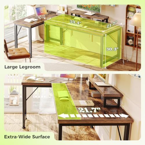 PRAISUN 53" L Shaped Computer Desk, Outlets, Monitor Stand, Rustic Brown