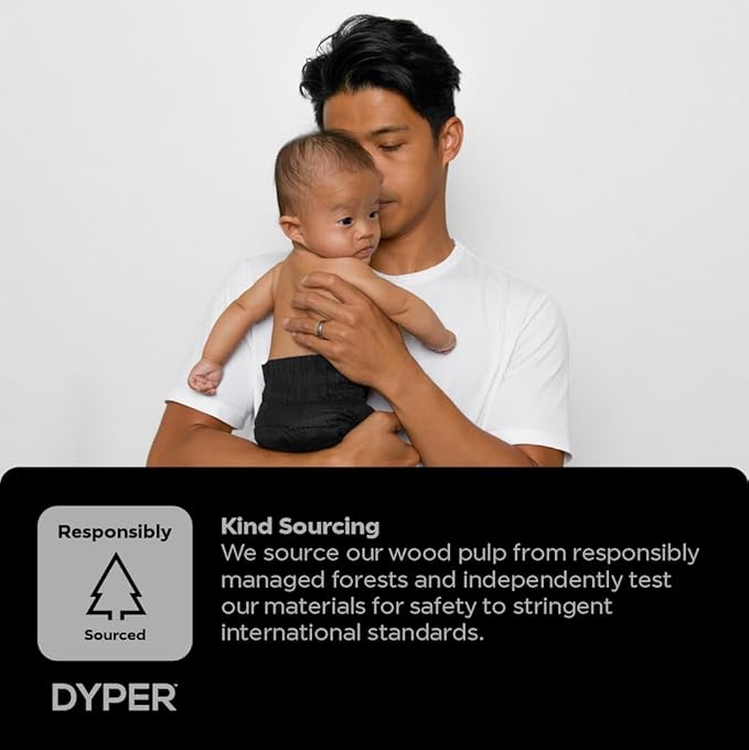 DYPER - Charcoal Enhanced Day & Overnight Disposable Baby Diapers - Made with Plant-Based* & Skin-Friendly Ingredients, Hypoallergenic for Sensitive Skin - Size 3, (200 Count)
