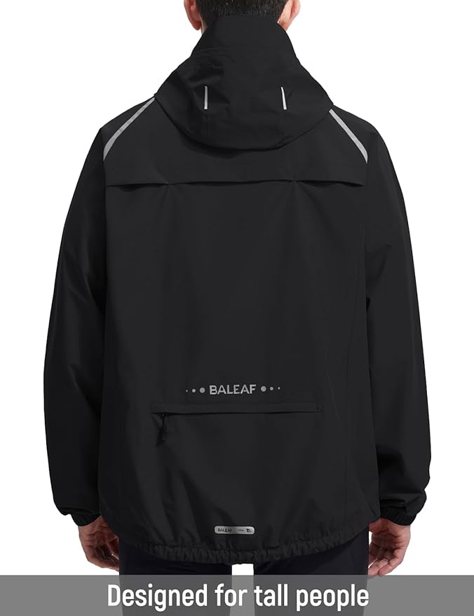 baleaf Men's Rain Jacket Waterproof Windbreaker Raincoat Running Cycling Hiking Gear Hood Lightweight Reflective Packable