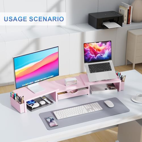 gianotter Dual Monitor Stand Riser With Drawer and 2 Pen Holders