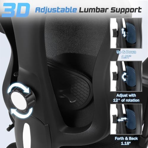 Furmax Ergonomic Office Chair with 3D Headrest & 4D Flippable Armrests, Adjustable Lumbar Support, 135° Recline, Breathable Mesh Seat, Height Adjustable Swivel Computer Desk Chair(Black)