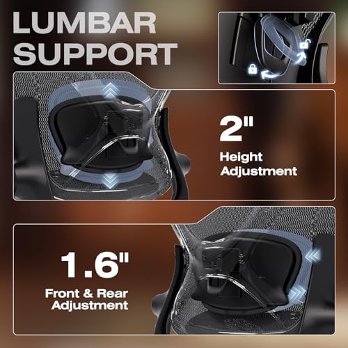 ELABEST X100 Ergonomic Mesh Office Chair with Footrest, Big and Tall Home Desk Chair with 5D Flip-Up Arms, Adjustable 3D Lumbar Support, Gaming & Executive Computer Chair (Library Oak)