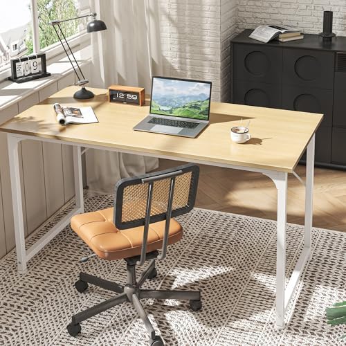 Huuger Computer Desk, 48 Inch Office Desk, Gaming Desk with Storage, Writing Desk Work Desk for Home Office, Study, Modern Simple Desk, Large Legroom, Metal Frame, Maple