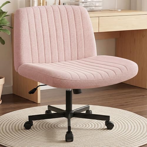 Orange Factory Criss Cross Chair, Wide Fabric Vanity Desk Seat, Pink Wheel