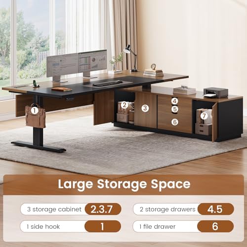 SEDETA 71" Executive L Shaped Electric Standing Desk, Brown