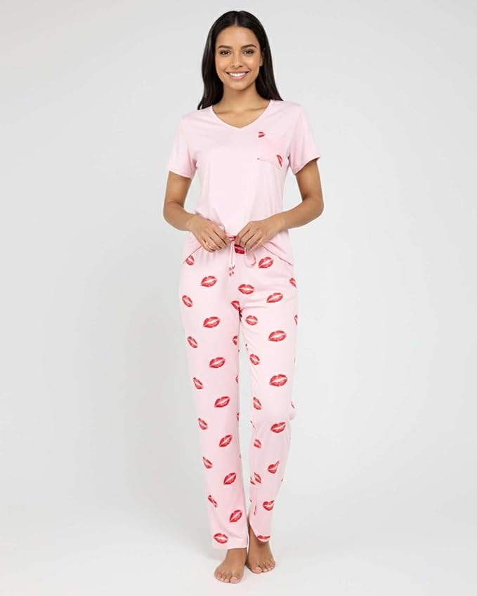 Real Essentials 2 Pack: Women's Comfy Pajama Sets - Short & Long Sleeve Ladies Loungewear Sleepwear PJs (Available In Plus)