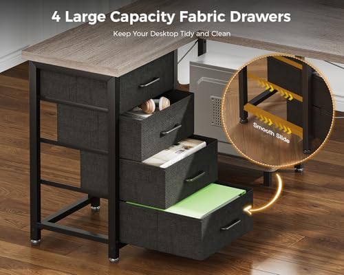 AODK 61" L Shaped Gaming Desk with 4 Drawers and Power Outlets, Grey