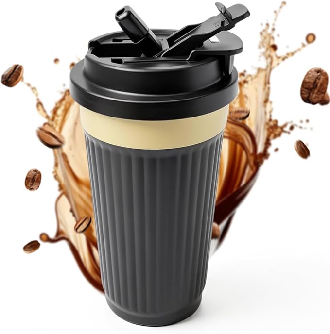 Vacuum-Insulated Stainless Steel Travel Coffee Mug, Leak-Proof Reusable Coffee Cup with Lid-Keeps Drinks Hot & Cold for Hours, Durable Double Wall Tumbler for Men & Women (5th-Black, 18OZ)