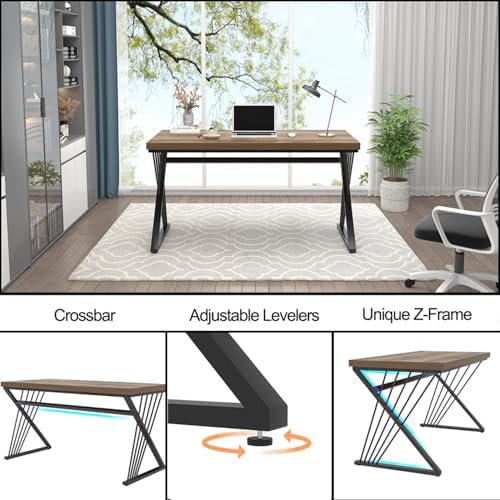 FOLUBAN Computer Desk, Modern Home Office Desk, Wood and Metal Study Writing Gaming Table for Bedroom Living Room, Rustic Oak, 53 Inch
