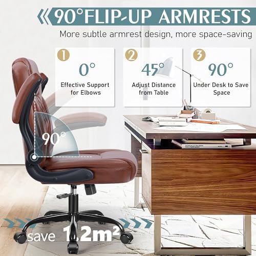 Leather Office Chair, PU Home Computer Desk Chairs with Ergonomic Back Support, 360°Swivel Free，Small Gaming Chair with Wheels and Adjustable Armrests, for Short People Use