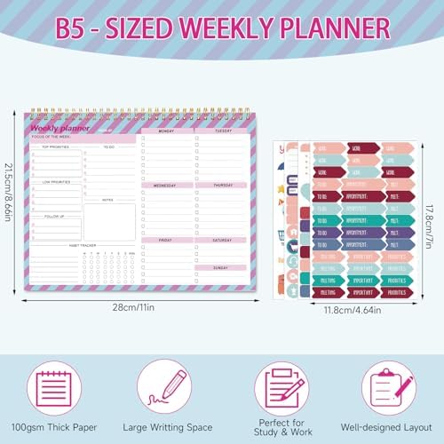 Thboxes Weekly Desk Planner, 8.5x11In To Do List Notepad, 52 Sheets, Plaid