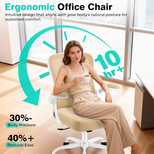 AreShark Office Chair - Ergonomic Breathable Mesh Desk Chair with Adjustable Lumbar Support and Flip-up Armrests - Executive High Back Rolling Swivel Comfortable Computer Gaming Chair for Home Office