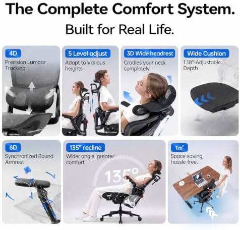 SIHOO B300 PRO Comfy Ergonomic Office Chair Without FOOTREST, Black