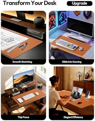 YSAGi Leather Desk Protector, Office Mat, Large Mouse Mat, Non-Slip PU Leather Blotter, Laptop Desk Mat, Waterproof Writing Pad for Office and Home (Brown, 35.4" x 17")