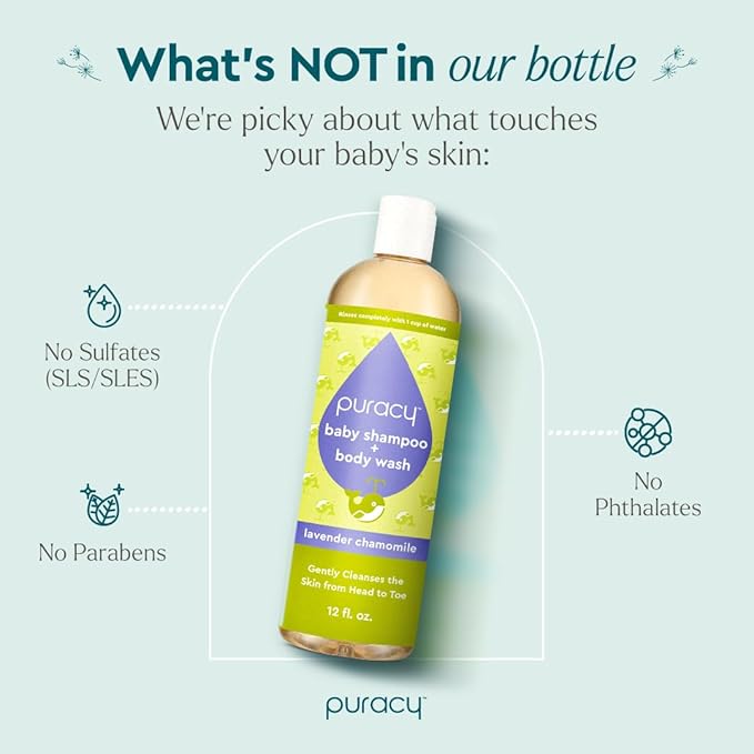 Puracy Baby Shampoo & Body Wash - Gently Scented Natural Baby Wash for Sensitive Skin -Lavender Chamomile Plant-Based Body Wash and Bath Soap For Daily Use - 12 Fl.Oz