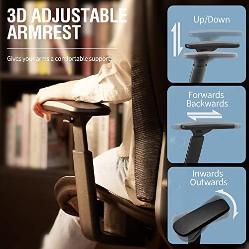 ELABEST Ergonomic Mesh Office Chair,Comfy Computer Desk Chair - BIFMA 5.1 Certified Commercial Swivel Task Chair for Home Office - Adjustable Lumbar Support & Armrests,Tilt Function,Wide Seat (Black)