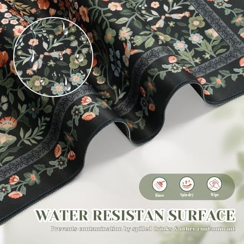 iCasso Aesthetic Mouse Pad,23.6x13.7in Desk Pad, Black Flower