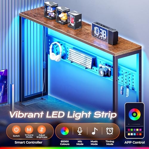 PRAISUN L Shaped Gaming Desk with LED Lights & Power Outlets