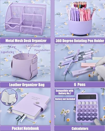 LXEVIHK Purple Desk Accessories 21-Piece Office Supplies Gift Set for Women