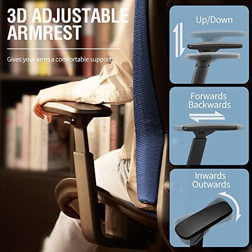 ELABEST Mesh Office Chair,Ergonomic Computer Desk Chair,Sturdy Task Chair- Adjustable Lumbar Support & Armrests,Tilt Function,Comfort Wide Seat,Swivel Home Office Chair (Blue)