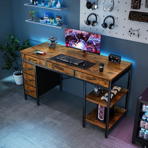 OLIXIS 55 Inch Computer Desk with 6 Fabric Drawers, for Home Office Work