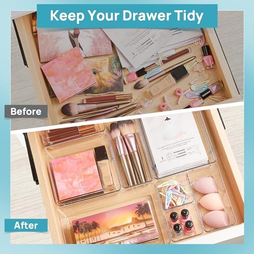 Vtopmart 28 Pack Clear Drawer Organizer Bins, 4 Sizes Storage Trays