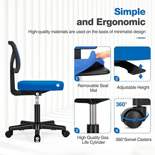 Sweetcrispy Small Armless Desk Chair, Mesh Rolling Office Chairs