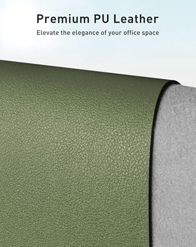 Aothia Faux Leather Desk Mat - Large Mouse Pad, Non-Slip PU Leather Blotter, Waterproof Writing Surface for Office and Home (Olive Green, 40" x 24")