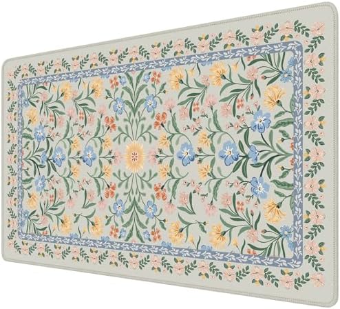 iCasso Aesthetic Flower Mouse Pad,23.6x13.7in, Green Floral