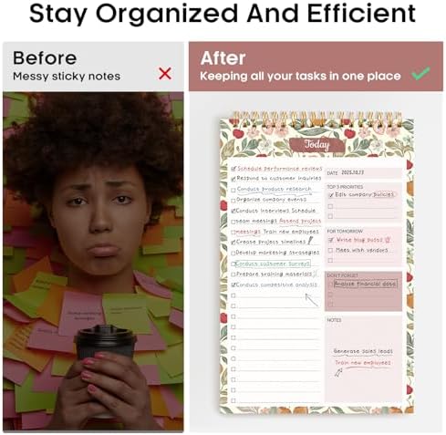 Taja To Do List Notepad, Undated Daily Planner for Work and Goal Setting