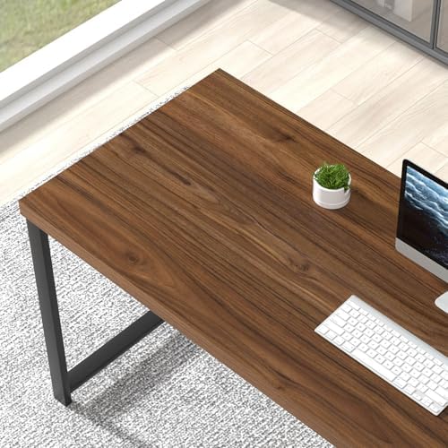 FOLUBAN Modern Computer Desk, Wood Home Office Desk, Study Writing Gaming Table Workstation with Storage Shelves for Living Room Bedroom, Rustic Walnut, 53 Inch