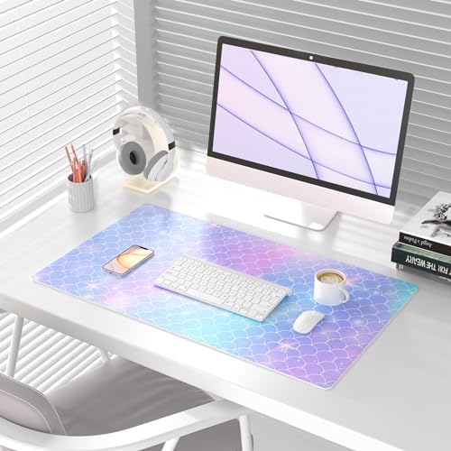 QiyI PU Leather Large Mouse Pad, 31.5" x 15.7", Gradient Fish Scales