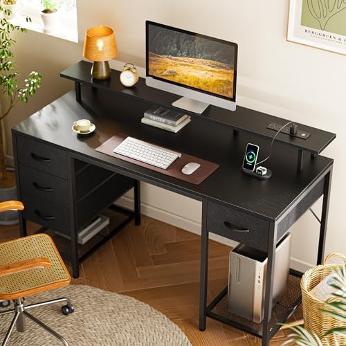 Huuger 55 inch Computer Desk with Power Outlets & 4 Drawers