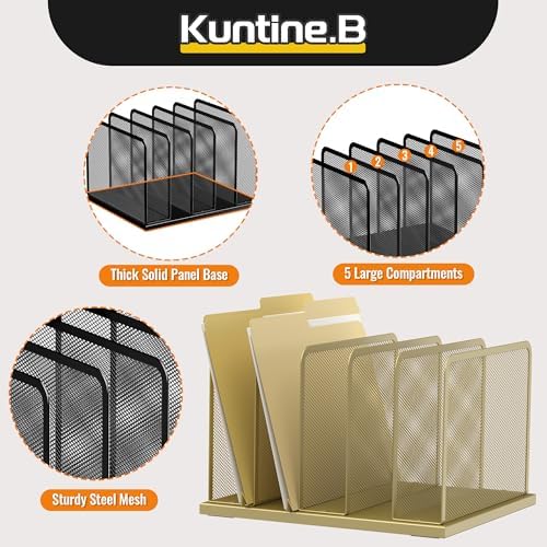 Kuntine.B 5-Section Upright Desk File Organizer Gold 1 Pack