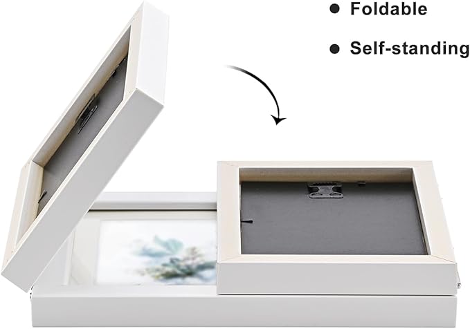 Hinged Tri-Fold 4x6 & 6x8 Picture Frame with Tempered Glass-Tabletop or Wall Mounted Display for Two 4x6 & One 5x7/6x8 Photos (with/without Mat)-Matte White-B467546