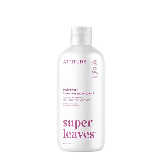 ATTITUDE Bubble Bath, EWG Verified, Plant and Mineral-Based, Dermatologically Tested, Vegan Body Care Products, Coconut & Wild Berries, 16 Fl Oz