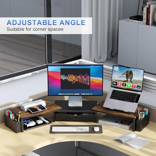 gianotter Dual Monitor Stand Riser With Drawer and 2 Pen Holders