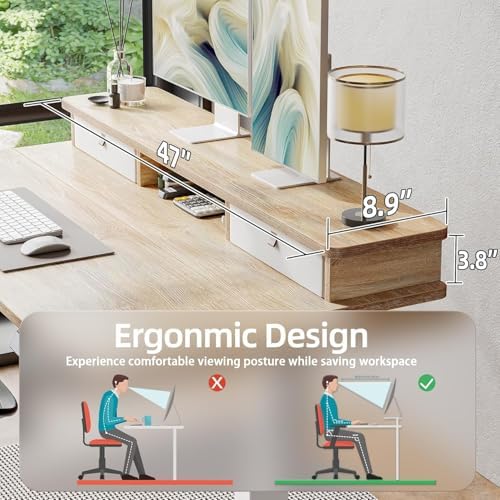 TIQLAB 48 * 24 inch Standing Desk with Two Drawers&Top Shelf, Maple