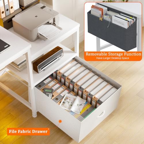 EnHomee 56.5" Office Desk with Drawers & Printer Space for Home Work,White