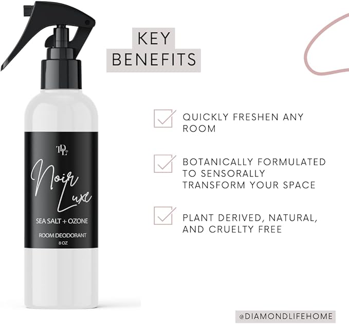 Home "NOIR LUXE" Room Deodorant |Non Aerosol Aromatic Mist | Plant Based Formula | Safe Odor Eliminator Freshener for Fabric/Linen, Furniture, or Air | 5.0 oz